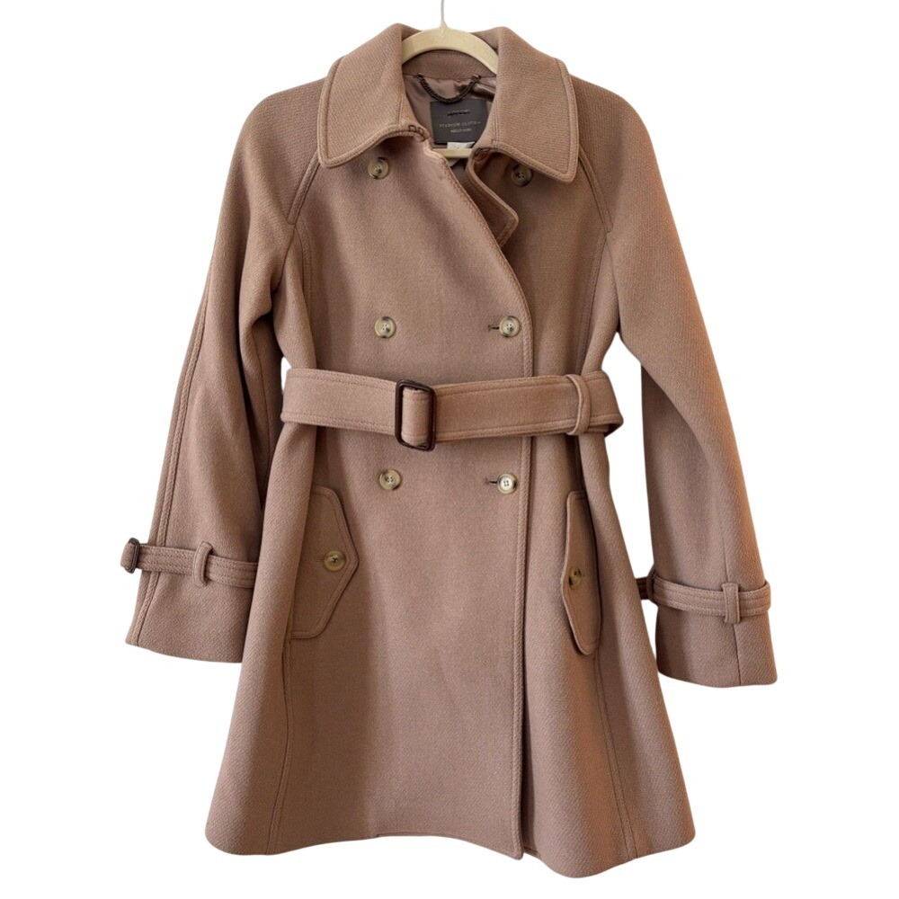 J.‎ Crew Tan Stadium Cloth Nello Gori Double Breasted Wool Coat Women's size 4